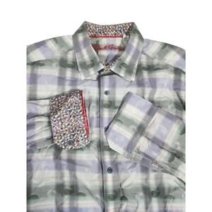 Robert Graham Shirt Mens Large Stripe Check Button Up Flip Cuff Cotton